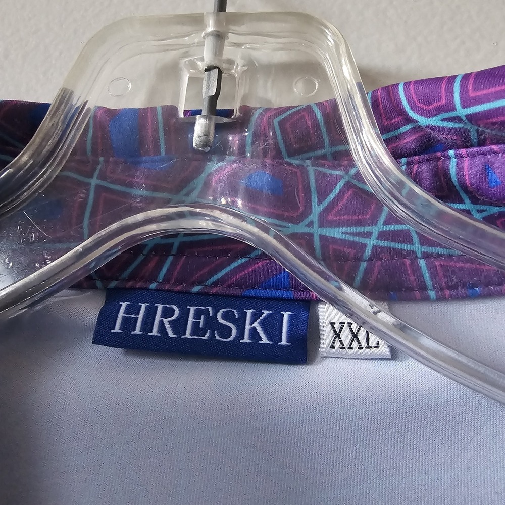 Hreski Golf Polo Shirt Men's Size 2XL Performance Stretch Purple Geometric Print - Picture 2 of 8